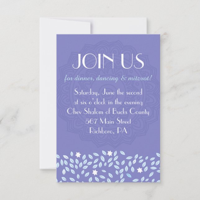 TREE WITH STARS Bat Mitzvah Reception Party Card (Front)