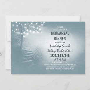 tree with string lights rustic rehearsal dinner invitation