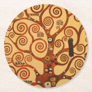 Tree with Swirling Branches Round Paper Coaster