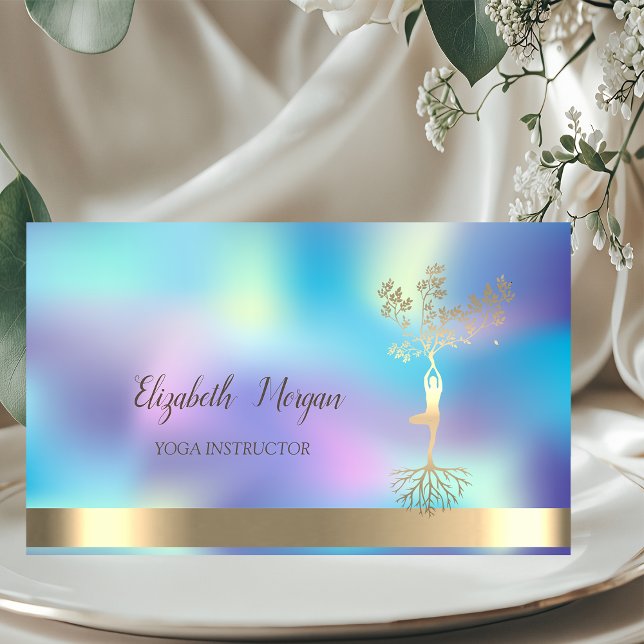 Tree Women Silhouette,Holographic  Yoga Instructor Business Card (Creator Uploaded)
