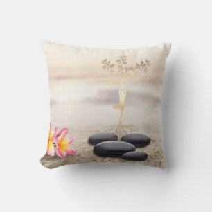 Tree Women Silhouette Zen Stones Cushion