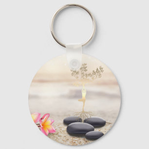  Tree Women Silhouette Zen Stones    Key Ring