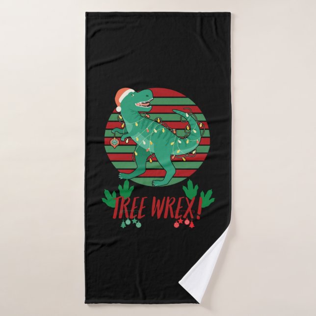 Tree Wrex! T Rex Christmas Tree Funny Dinosaur Pun Bath Towel (Bath Towel)