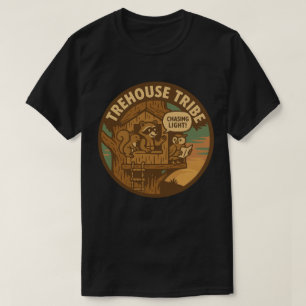 Treehouse Tribe Racoon Squirrel Owl Chasing Light T-Shirt