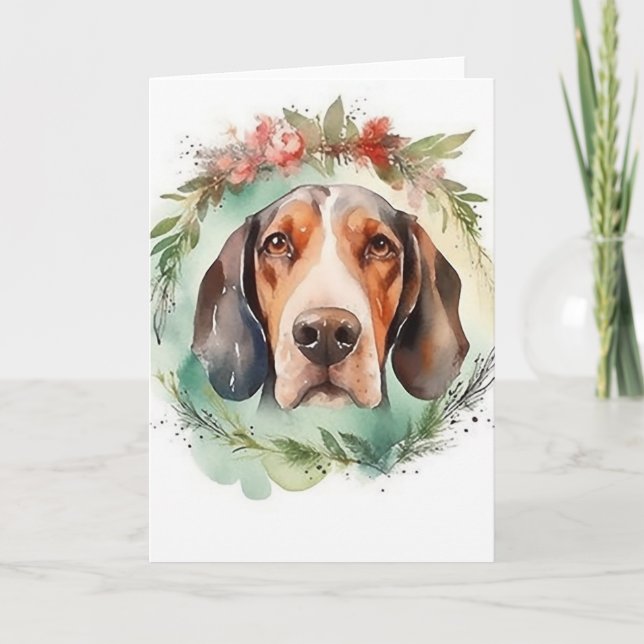 Treeing Walker Christmas Wreath Festive Pup  Card (Front)