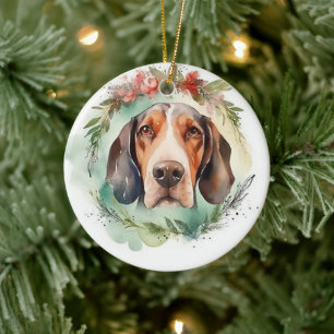 Treeing Walker Christmas Wreath Festive Pup Ceramic Ornament