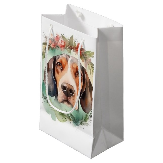 Treeing Walker Christmas Wreath Festive Pup  Small Gift Bag (Front Angled)