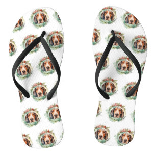 Treeing Walker Christmas Wreath Festive Pup  Thongs