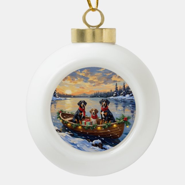 Treeing Walker Coonhound Christmas Boat Holiday Ceramic Ball Christmas Ornament (Front)