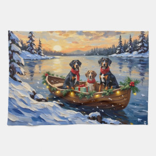 Treeing Walker Coonhound Christmas Boat Holiday Tea Towel