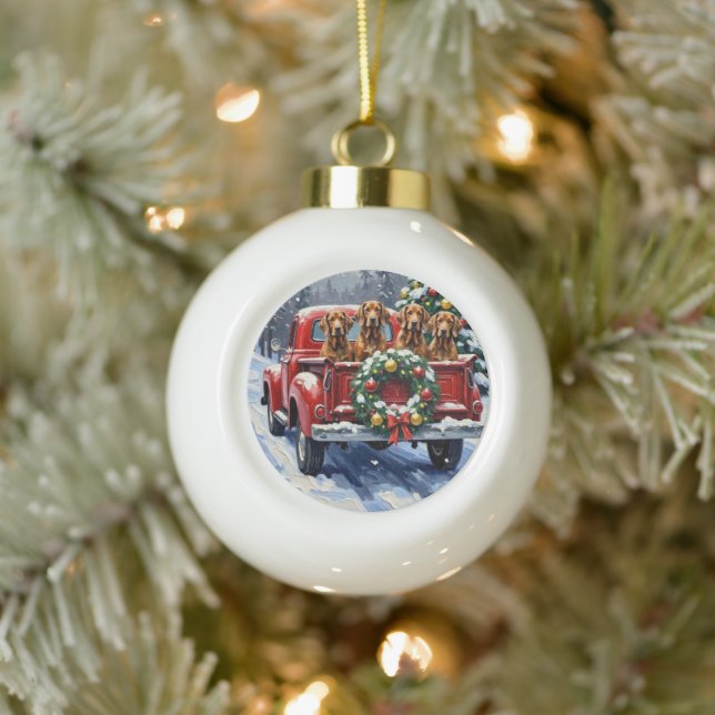 Treeing Walker Coonhound Christmas Red Truck Ceramic Ball Christmas Ornament (Tree)