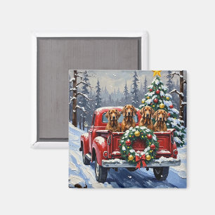 Treeing Walker Coonhound Christmas Red Truck Magnet
