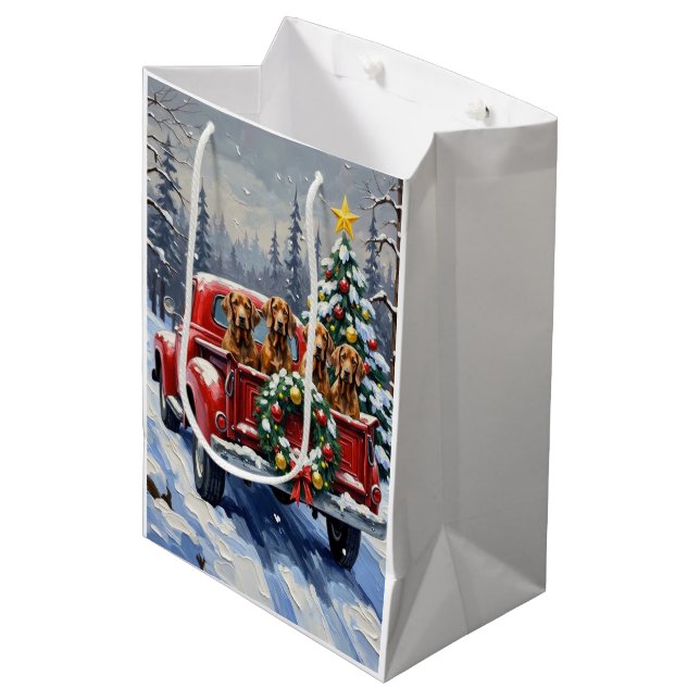Treeing Walker Coonhound Christmas Red Truck Medium Gift Bag (Front Angled)