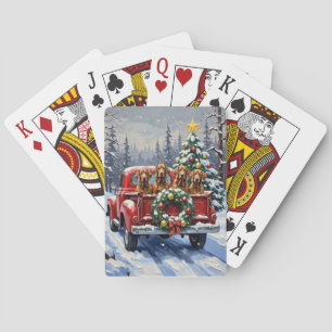 Treeing Walker Coonhound Christmas Red Truck Playing Cards