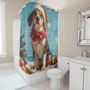 Treeing Walker Coonhound Christmas Vintage Beach  Shower Curtain