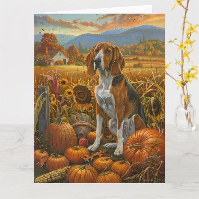 Treeing Walker Coonhound Dog Autumn Thanksgiving Card (Yellow Flower)