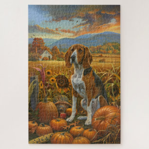 Treeing Walker Coonhound Dog Autumn Thanksgiving Jigsaw Puzzle