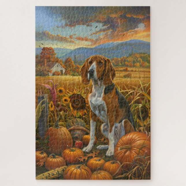 Treeing Walker Coonhound Dog Autumn Thanksgiving Jigsaw Puzzle (Vertical)