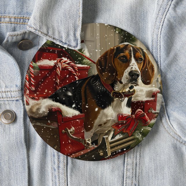 Treeing Walker Coonhound Dog Christmas Festive 6 Cm Round Badge (In Situ)