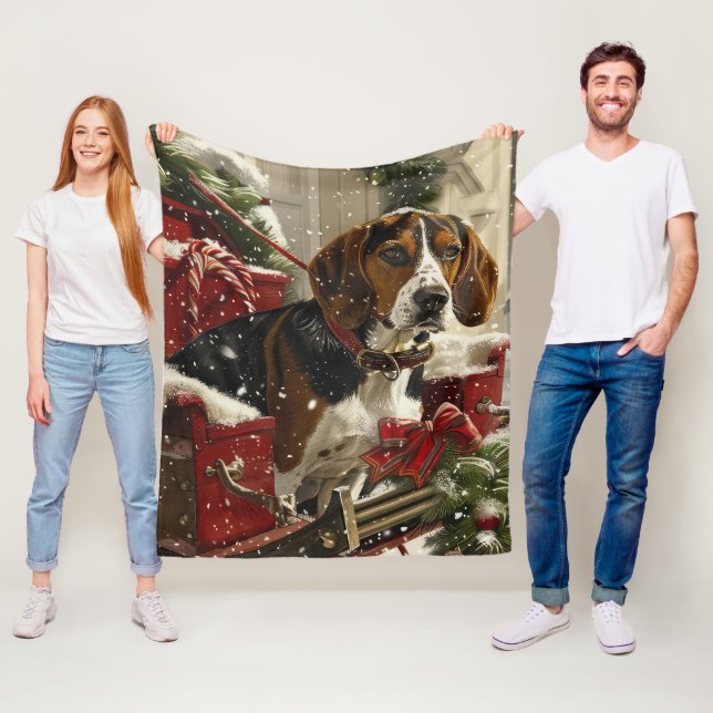 Treeing Walker Coonhound Dog Christmas Festive Fleece Blanket (In Situ)
