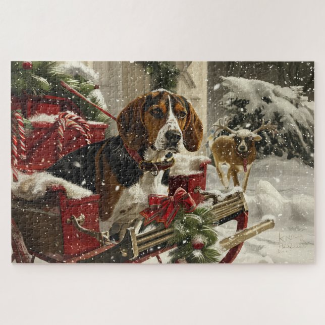 Treeing Walker Coonhound Dog Christmas Festive Jigsaw Puzzle (Horizontal)