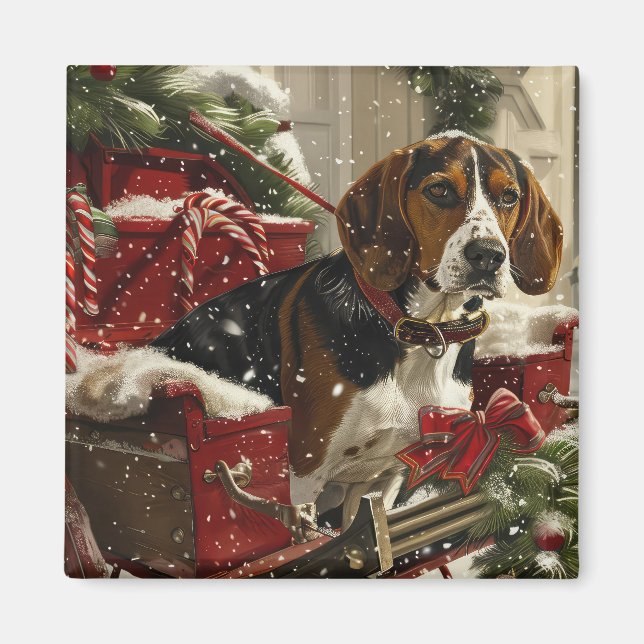 Treeing Walker Coonhound Dog Christmas Festive Magnet (Front)