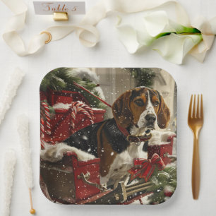Treeing Walker Coonhound Dog Christmas Festive Paper Plate