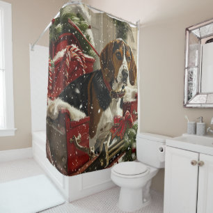 Treeing Walker Coonhound Dog Christmas Festive Shower Curtain