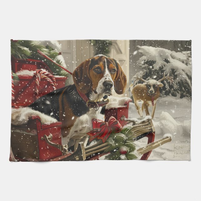 Treeing Walker Coonhound Dog Christmas Festive Tea Towel (Horizontal)