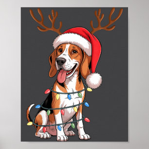Treeing Walker Coonhound Dog Christmas Lights Sant Poster