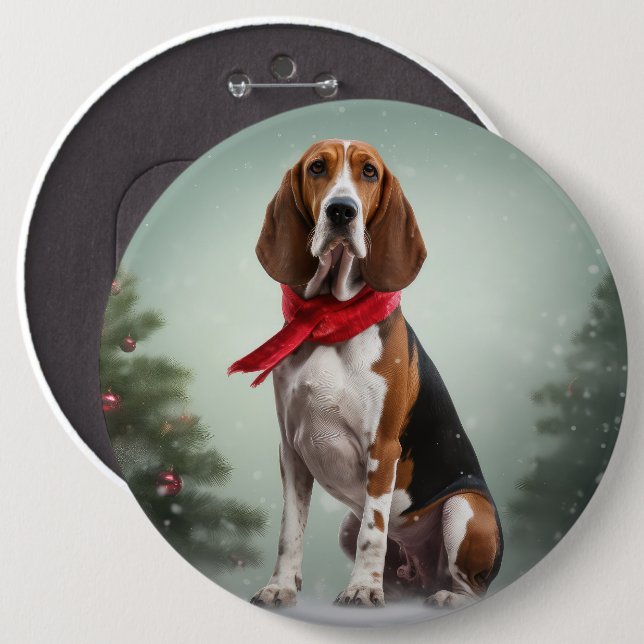 Treeing Walker Coonhound Dog in Snow Christmas 6 Cm Round Badge (Front & Back)