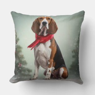 Treeing Walker Coonhound Dog in Snow Christmas Cushion