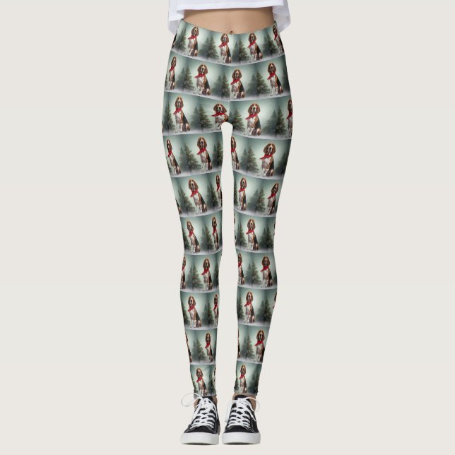 Treeing Walker Coonhound Dog in Snow Christmas Leggings (Front)