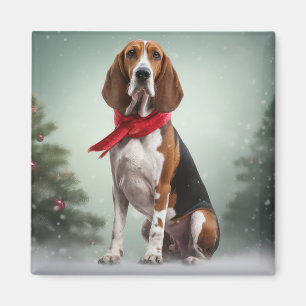 Treeing Walker Coonhound Dog in Snow Christmas Magnet