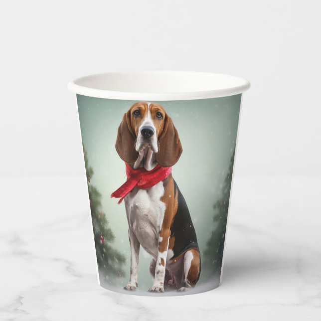 Treeing Walker Coonhound Dog in Snow Christmas Paper Cups (Front)