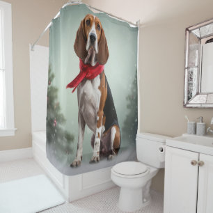 Treeing Walker Coonhound Dog in Snow Christmas Shower Curtain