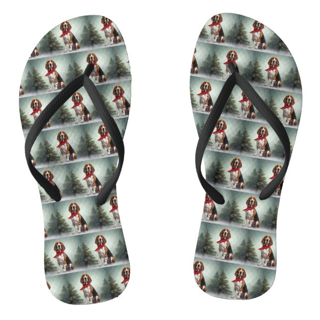 Treeing Walker Coonhound Dog in Snow Christmas Thongs (Footbed)