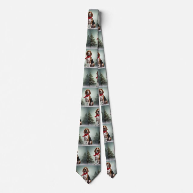 Treeing Walker Coonhound Dog in Snow Christmas Tie (Front)