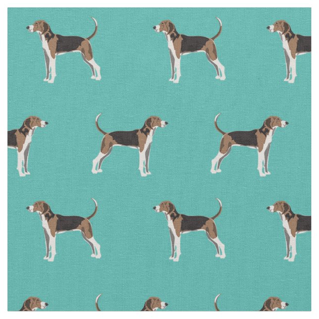 Treeing Walker Coonhound dog turquoise Fabric (Close Up)