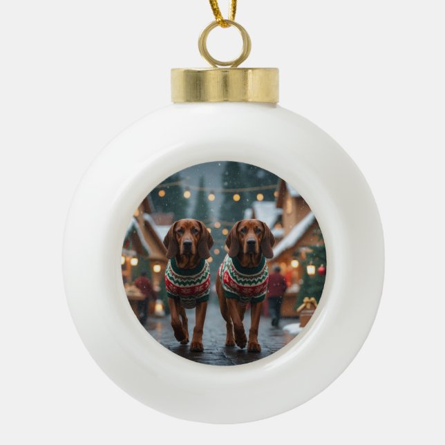 Treeing Walker Coonhound Dogs Christmas Snow  Ceramic Ball Christmas Ornament (Front)