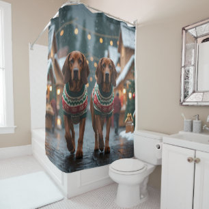 Treeing Walker Coonhound Dogs Christmas Snow Shower Curtain