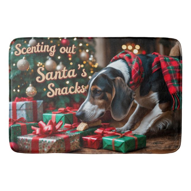 Treeing Walker Coonhound Festive Holiday Christmas Bath Mat (Front)