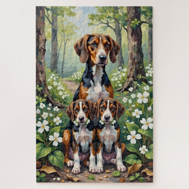Treeing Walker Coonhound Forest Trillium Art Jigsaw Puzzle (Vertical)