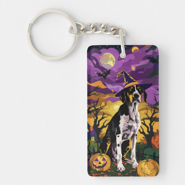 Treeing Walker Coonhound Halloween Witch Pumpkin Key Ring (Front)