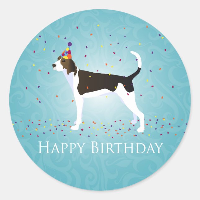Treeing Walker Coonhound Happy Birthday Design Classic Round Sticker (Front)