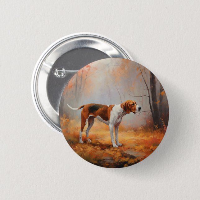 Treeing Walker Coonhound in Autumn Leaves Fall  6 Cm Round Badge (Front & Back)