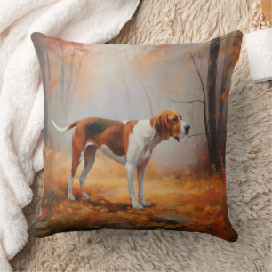Treeing Walker Coonhound in Autumn Leaves Fall  Cushion
