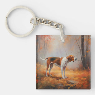 Treeing Walker Coonhound in Autumn Leaves Fall Key Ring
