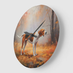 Treeing Walker Coonhound in Autumn Leaves Fall Large Clock