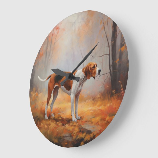 Treeing Walker Coonhound in Autumn Leaves Fall  Large Clock (Angle)